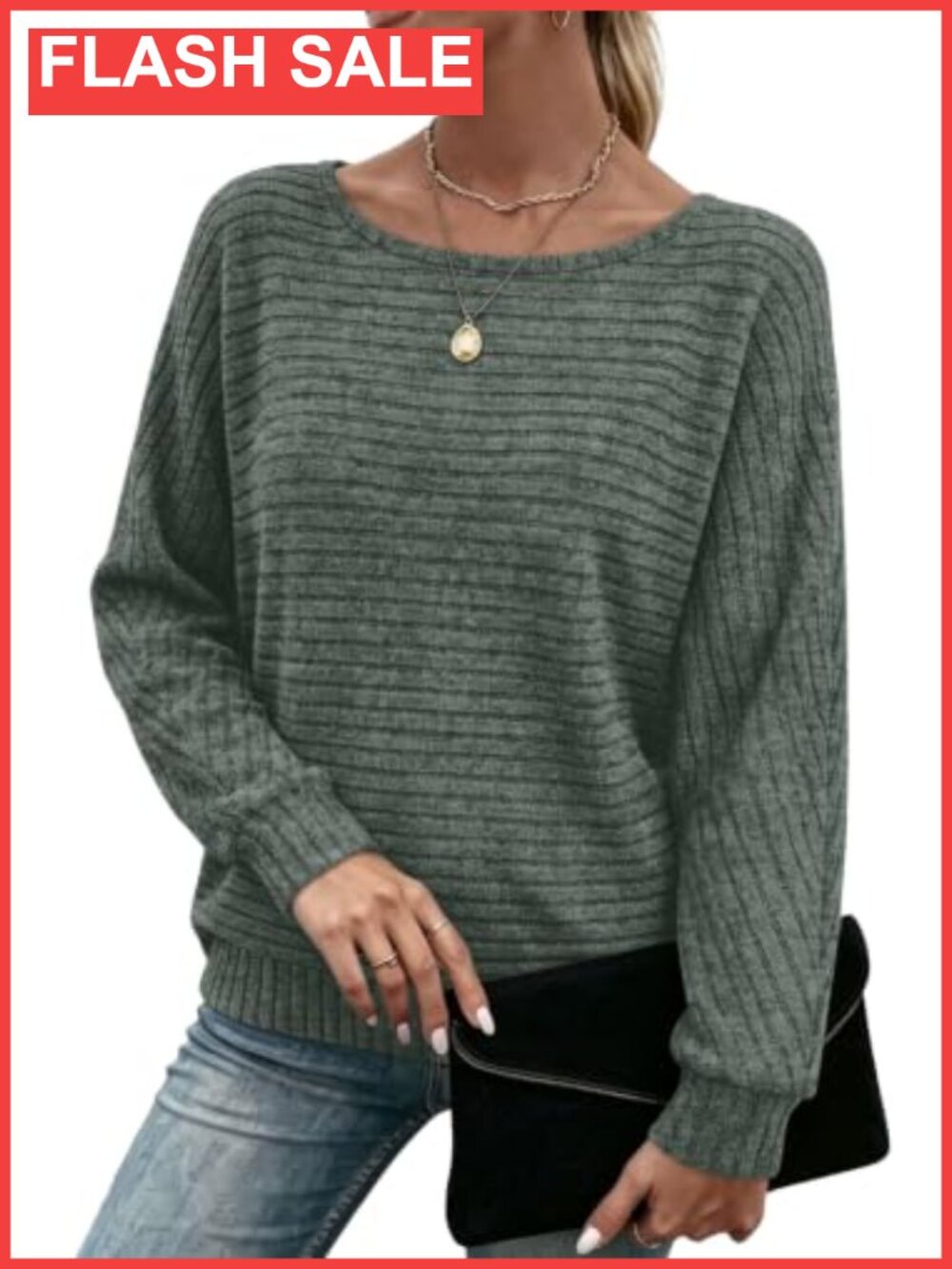 Women's Soft Batwing Long Sleeve Tunic Top Crewneck Loose Fit Sweater
